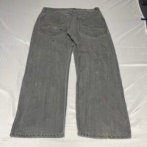 Qruel Baggy Jeans Mens 38x30 Gray Wide Leg Distressed Grunge Y2K Embroidered